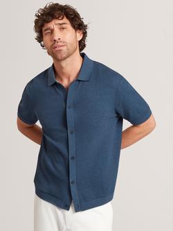 Ted Baker Connyr Button Through Cotton Polo Shirt, Mid-navy, Mid-navy