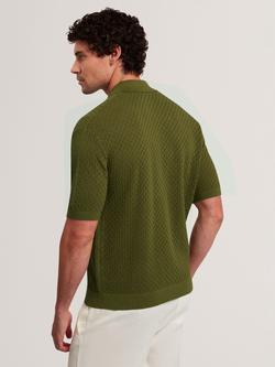 Ted Baker Domati Diamond Crochet Knit Short Sleeve Shirt, Khaki - view 2, Khaki