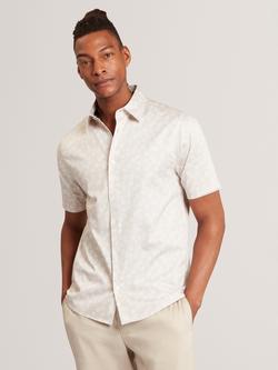 Ted Baker Afflek Cotton Blend Regular Fit Floral Print Shirt, Ecru, Ecru