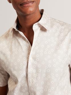 Ted Baker Afflek Cotton Blend Regular Fit Floral Print Shirt, Ecru - view 2, Ecru