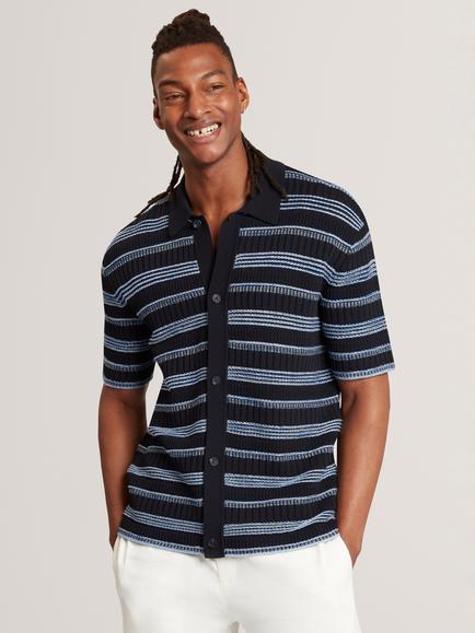 Ted Baker Florem Regular Short Sleeve Stripe Polo Shirt, Navy, Navy