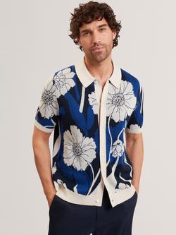 Ted Baker Alderly Regular Fit Short Sleeve Floral Jacquard Polo Shirt, Brt-Blue, Brt-blue