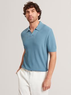 Ted Baker Aindrea Regular Fit Stitch Detail Open Neck Polo Shirt, Sky-blue, Sky-blue
