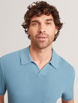 Ted Baker Aindrea Regular Fit Stitch Detail Open Neck Polo Shirt, Sky-blue - view 2, Sky-blue