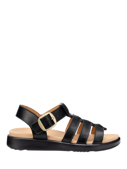 Hotter Wide Fit Alanya Gladiator Leather Sandals, Black, Black