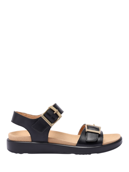 Hotter Wide Fit Corfu Leather Sandals, Black, Black