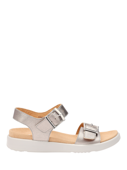 Hotter Wide Fit Corfu Leather Sandals, Pewter, Pewter