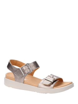 Hotter Wide Fit Corfu Leather Sandals, Pewter - view 2, Pewter