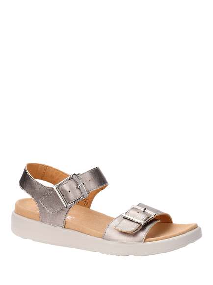 Hotter Wide Fit Corfu Leather Sandals, Pewter - view 2, Pewter
