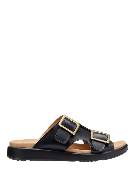 Hotter Corsica Wide Fit Adjustable Leather Slip On Mule Sandals, Navy