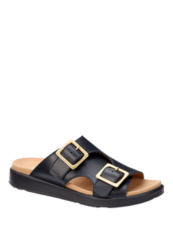 Hotter Corsica Wide Fit Adjustable Leather Slip On Mule Sandals - view 2, Navy