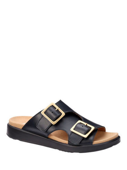 Hotter Corsica Wide Fit Adjustable Leather Slip On Mule Sandals - view 2, Navy