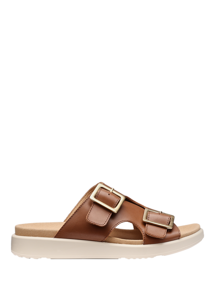 Hotter Corsica Wide Fit Adjustable Leather Slip On Mule Sandals, Rich Tan