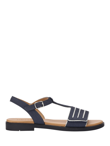 Hotter Lyla Wide Fit Adjustable T-Bar Smart Sandals, Navy/Silver, Navy/Silver