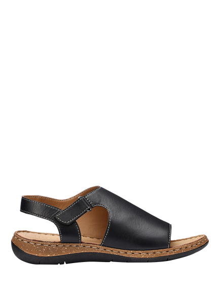 Hotter Mena Wide Fit Leather Cork Effect Mule Sandals, Black