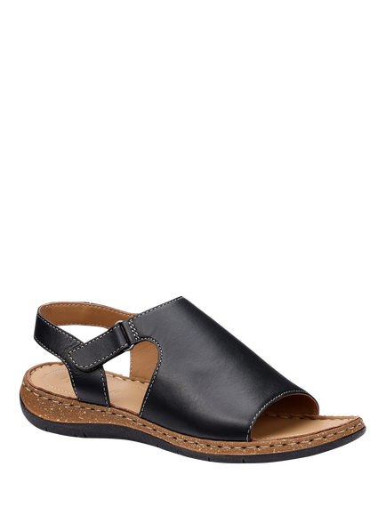 Hotter Mena Wide Fit Leather Cork Effect Mule Sandals - view 2, Black