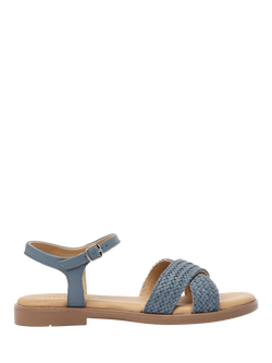 Hotter Saskia Wide Fit Leather Woven Ankle Strap Sandals, Soft Blue, Soft Blue