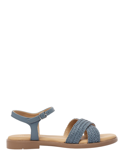 Hotter Saskia Wide Fit Leather Woven Ankle Strap Sandals, Soft Blue, Soft Blue