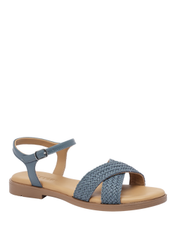 Hotter Saskia Leather Woven Ankle Strap Sandals - view 2, Soft Blue