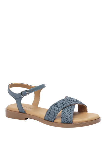 Hotter Saskia Leather Woven Ankle Strap Sandals - view 2, Soft Blue
