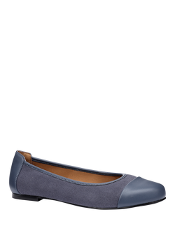 Hotter Ingrid Leather Trim Ballerina Pumps - view 2, Aquatic Blue
