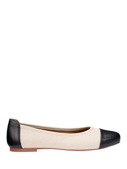 Hotter Ingrid Leather Trim Ballerina Pumps, Cream/Black