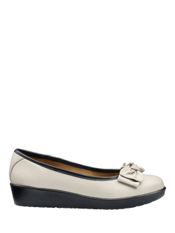 Hotter Jade Bow Wedge Ballerina Pump, Cement/Black, Cement/Black