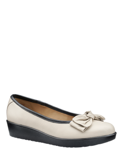 Hotter Jade Bow Wedge Ballerina Pump, Cement/Black - view 2, Cement/Black