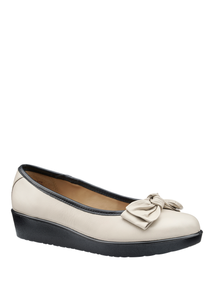 Hotter Jade Bow Wedge Ballerina Pump, Cement/Black - view 2, Cement/Black