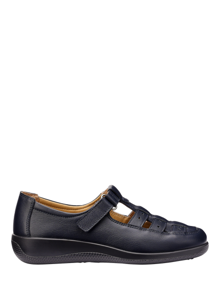 Hotter Wide Fit Teagan Fisherman Leather Shoes, Navy