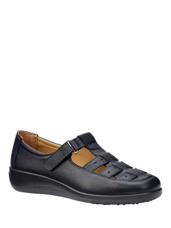 Hotter Wide Fit Teagan Fisherman Leather Shoes - view 2, Navy