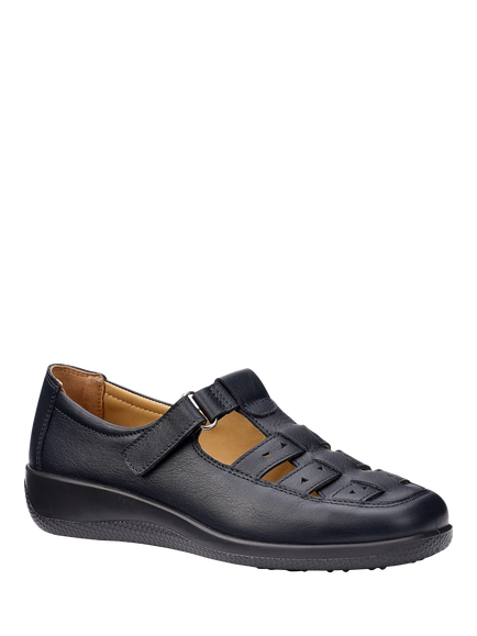 Hotter Wide Fit Teagan Fisherman Leather Shoes - view 2, Navy