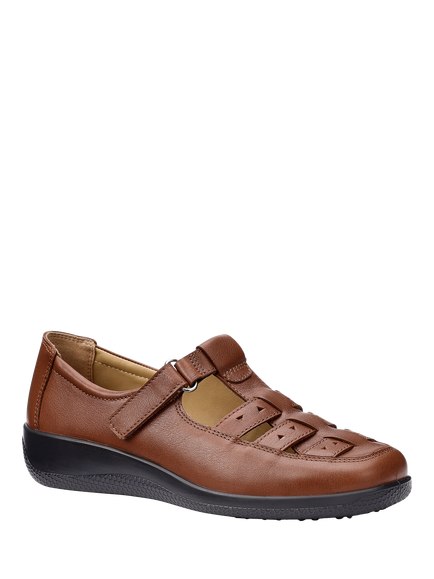 Hotter Wide Fit Teagan Fisherman Leather Shoes - view 2, Rich Tan