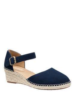 Hotter Pacific II Suede Wedge Heel Espadrilles - view 2, Navy