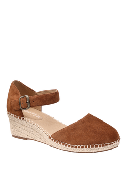 Hotter Pacific II Suede Wedge Heel Espadrilles - view 2, Rich Tan