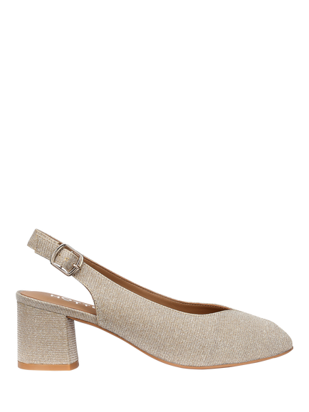 Hotter Studio Wide Fit Block Heel Slingback Court Shoes, Gold, Gold