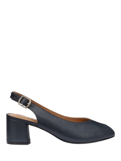 Hotter Studio Wide Fit Leather Block Heel Slingback Court Shoes, Navy, Navy