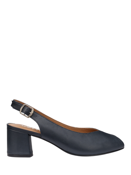 Hotter Studio Wide Fit Leather Block Heel Slingback Court Shoes, Navy, Navy
