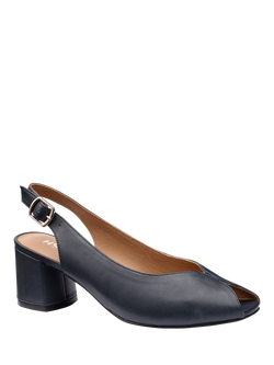 Hotter Studio Wide Fit Leather Block Heel Slingback Court Shoes, Navy - view 2, Navy