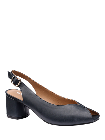 Hotter Studio Wide Fit Leather Block Heel Slingback Court Shoes, Navy - view 2, Navy