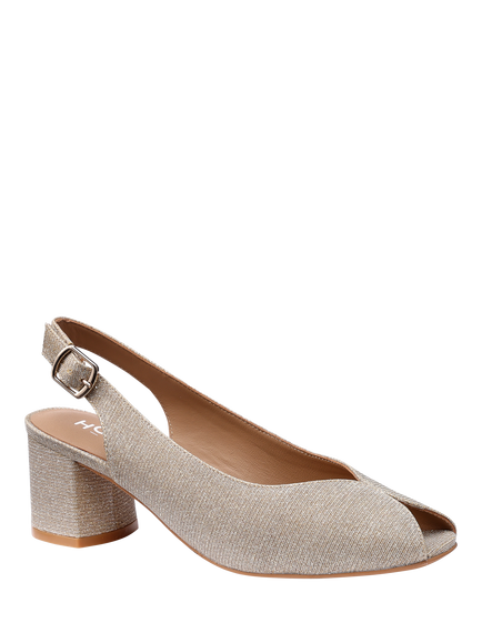 Hotter Studio Block Heel Slingback Court Shoes, Gold - view 2, Gold