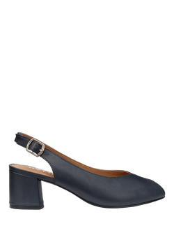 Hotter Studio Leather Block Heel Slingback Court Shoes, Navy, Navy