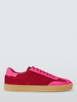 John Lewis Evermore Suede Lace Up Cup Sole Trainers, Red/Pink, Red/Pink