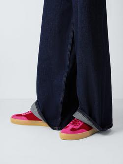 John Lewis Evermore Suede Lace Up Cup Sole Trainers, Red/Pink - view 2, Red/Pink