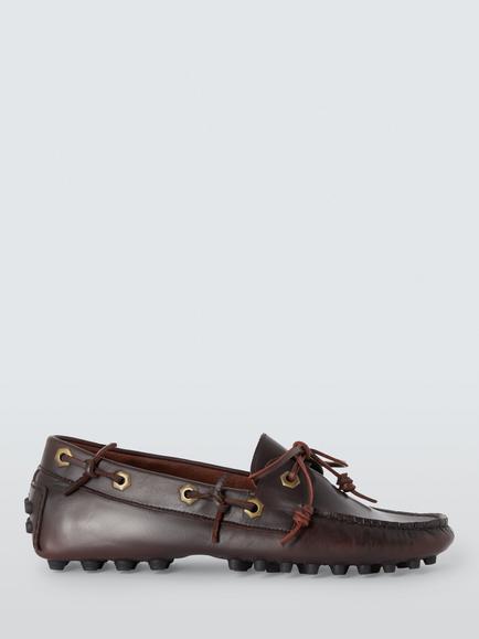 John Lewis Goldie Leather Casual Boat Shoes, Chocolate, Chocolate