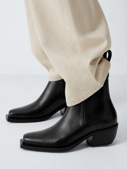 John Lewis Peace Leather Smart Western Ankle Boots, Black - view 2, Black