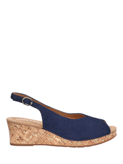 Hotter Atlantic Peep Toe Wedge Heeled Sandals, French Navy, French Navy