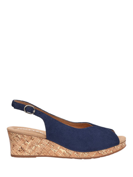 Hotter Atlantic Peep Toe Wedge Heeled Sandals, French Navy, French Navy