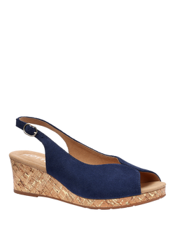 Hotter Atlantic Peep Toe Wedge Heeled Sandals, French Navy - view 2, French Navy