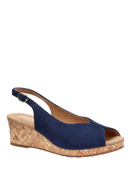 Hotter Atlantic Peep Toe Wedge Heeled Sandals, French Navy - view 2, French Navy